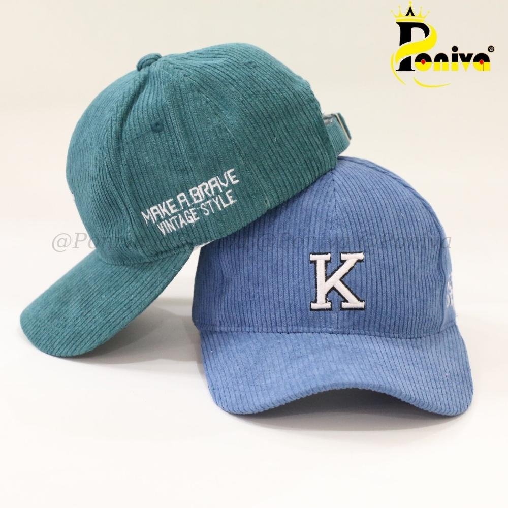 Mũ lưỡi trai ❤️ Nón kết thêu chữ K chất nhung tăm mẫu K011 form unisex phong cách Ulzzang Thời trang PONIVA siêu hot