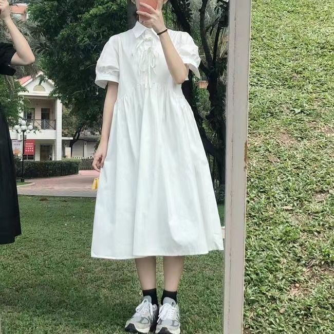 Đầm Dài Qua Gối Thắt Nơ Phong Cách Retro Màu Cà Phê Nhẹ Nhàng Mùa Hè Cho Nữ