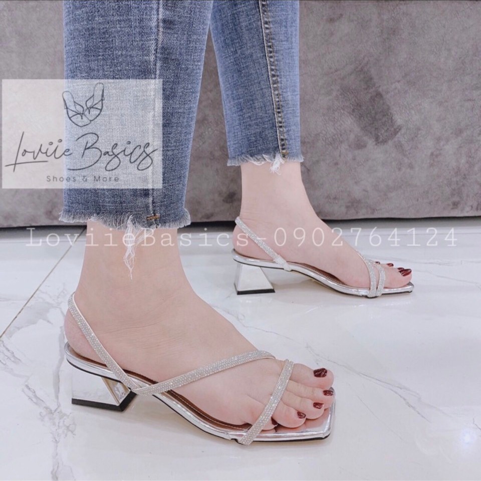 SANDAL CAO GÓT DÂY LOVIIEBASICS - GIÀY CAO GÓT QUAI MẢNH ĐÍNH ĐÁ 7CM - SANDAL GÓT NHỌN DÂY MẢNH 7 PHÂN G201254 G210428