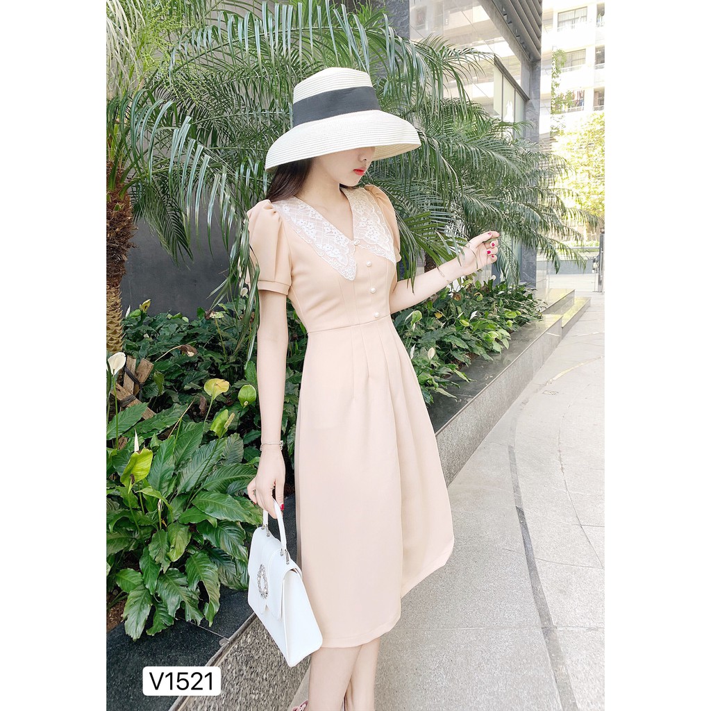 [Mã WASTMAY giảm 15% tối đa 30K đơn 150K] Váy be cổ ren V1521 - Đẹp Shop DVC (Kèm ảnh thật trải sàn do shop tự chụp) | BigBuy360 - bigbuy360.vn