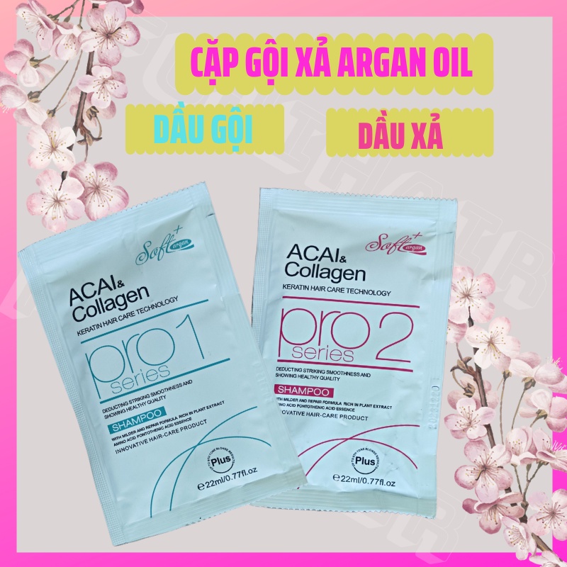 Cặp Dầu Gội Xả Soft Argan Acai Collagen Phục Hồi Siêu Mượt 22ml*2 MINI SIZE