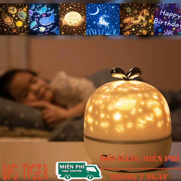 Đèn ngủ ngàn sao 3D chiếu trần xoay tự động kèm 6 hình chiếu cổ tích, đại dương, sinh nhật siêu lung linh