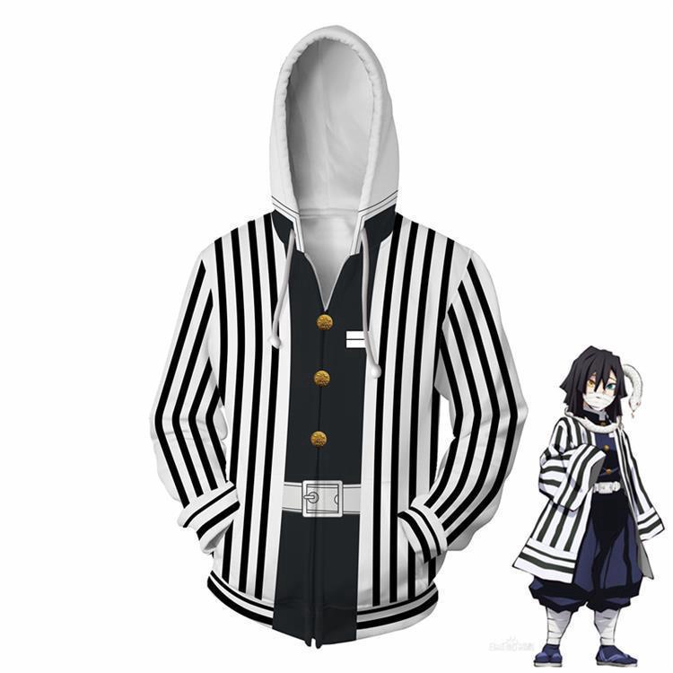 Áo khoác hoodie có khóa kéo in họa tiết hoạt hình Demon Slayer Kimetsu no Yaiba 3D thời trang