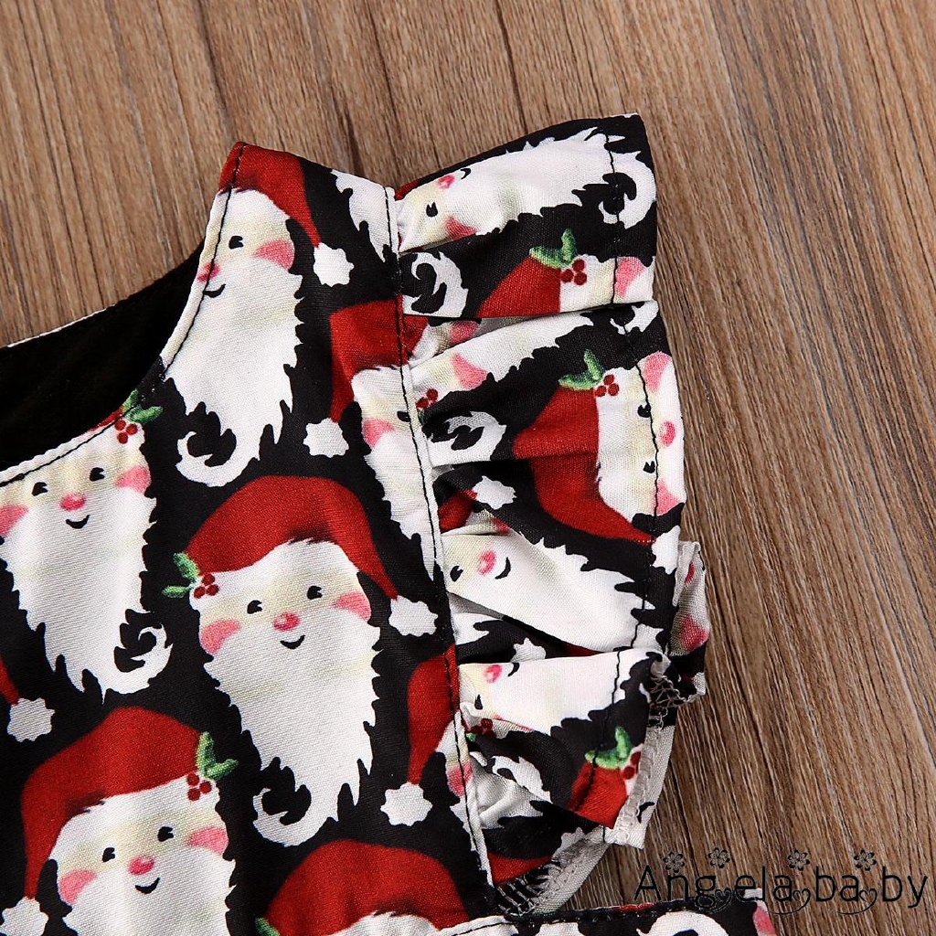 ⓗღ✯Christmas Infant Baby Girl Ruffle Santa Print Romper Bodysuit Overall Clothes