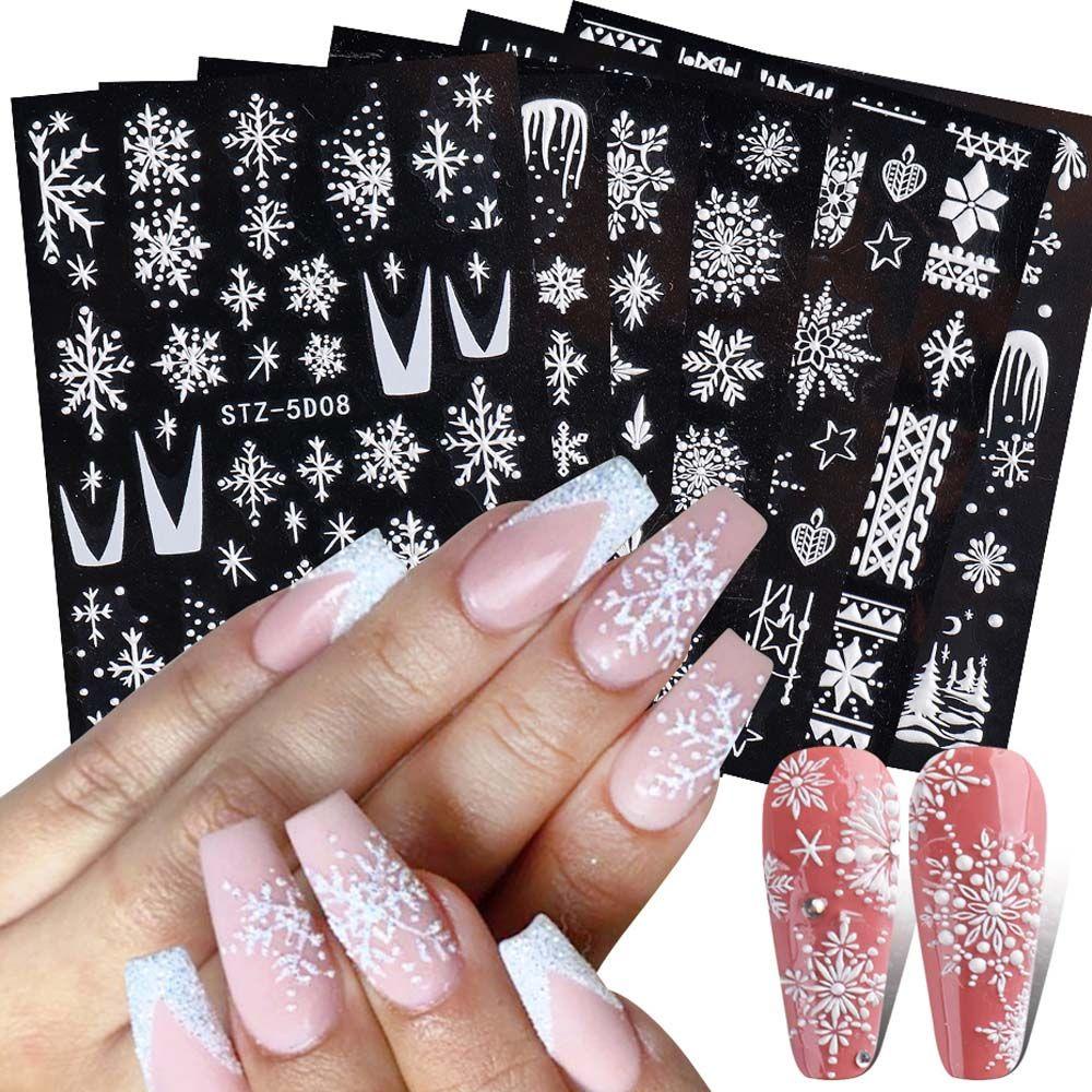 Miếng Dán Hình Bông Tuyết Giáng Sinh Dập Nổi Trang Trí Móng Tay DIY