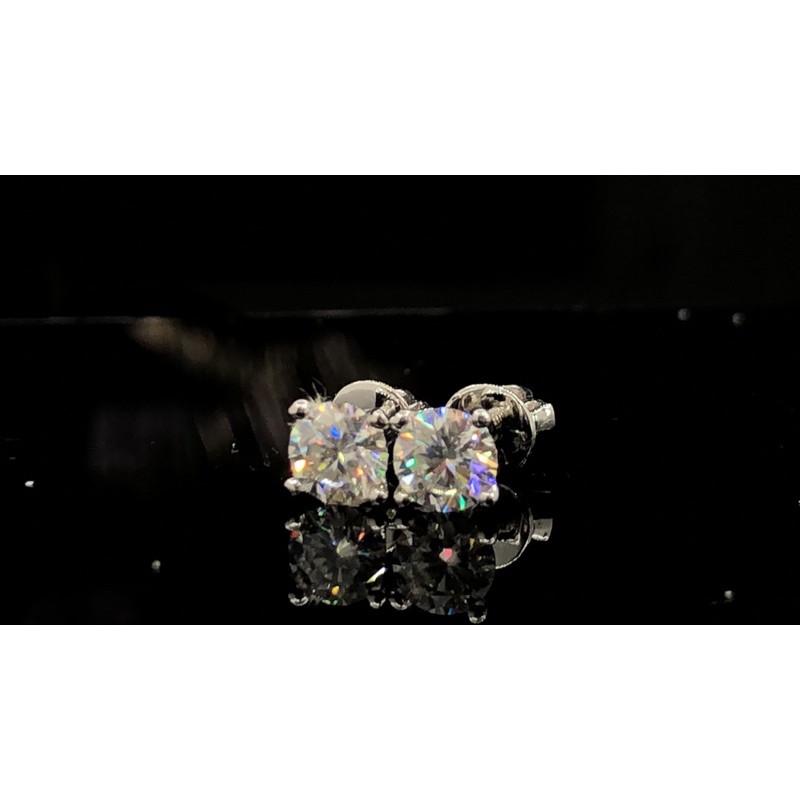 Moissanite - 1 đôi bông tai Moissanite chủ 4,5 ly trắng D, kiểm định; Bạc mạ bạch kim NHỮNG VIÊN MOISSANITE ĐẸP NHẤT