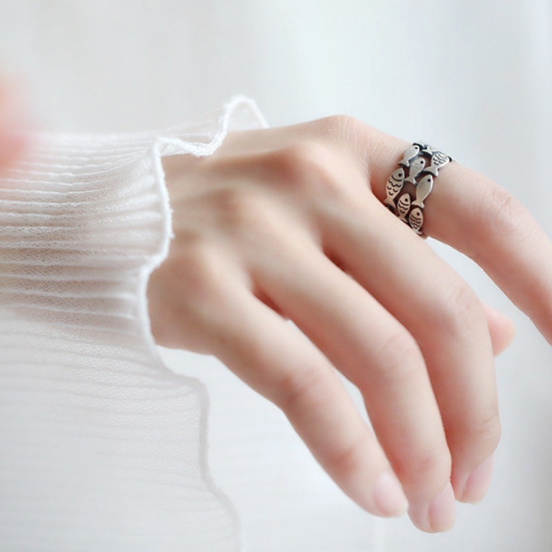 Nhẫn cưới bằng bạc 925 hình cá có thể điều chỉnh kích cỡ