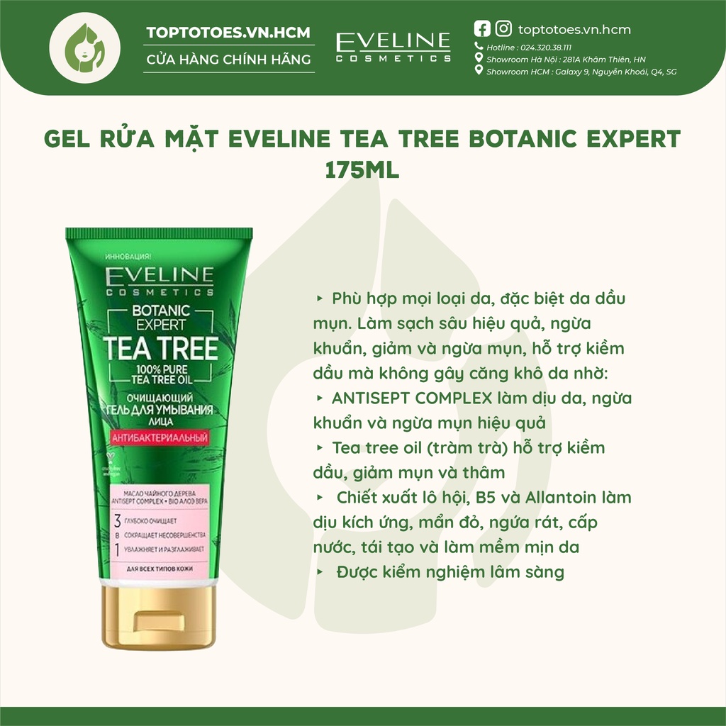 Gel rửa mặt Eveline Tea Tree Botanic Expert làm sạch sâu, ngừa mụn