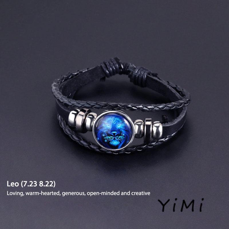 Vòng tay dây da nhiều lớp phối mặt hình 12 cung hoàng đạo cá tính thời trang