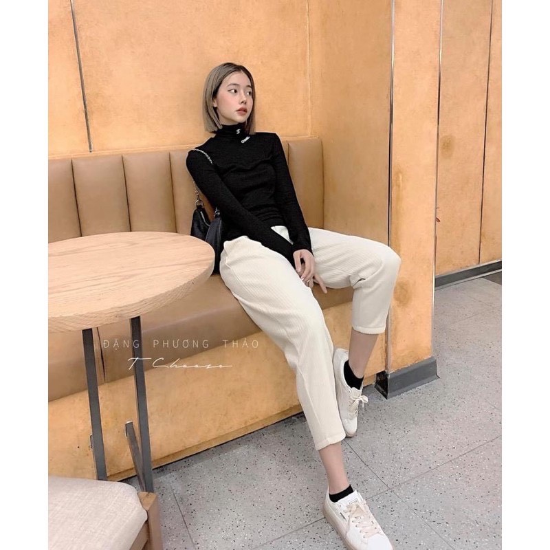Quần vải  baggy nhung tăm siêu ấm - ảnh thật shop chụp