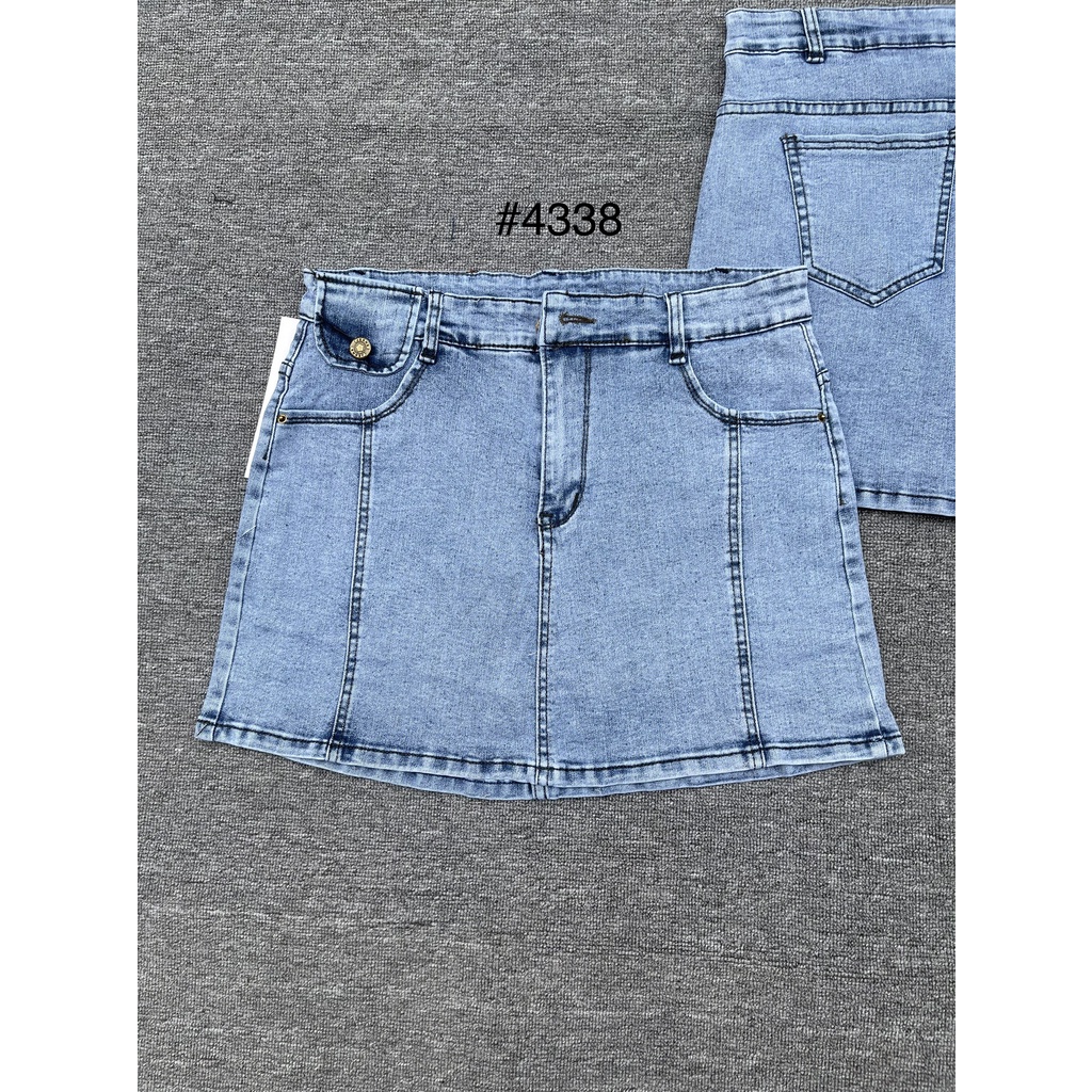[60-90kg] Quần váy jean BIGSIZE lưng cao phom A, trên gối bên trong có quần short, co dãn mạnh 4338 MoliJeans 70kg 80kg