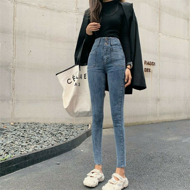 Quần jeans nữ cạp cao túi vuông K002