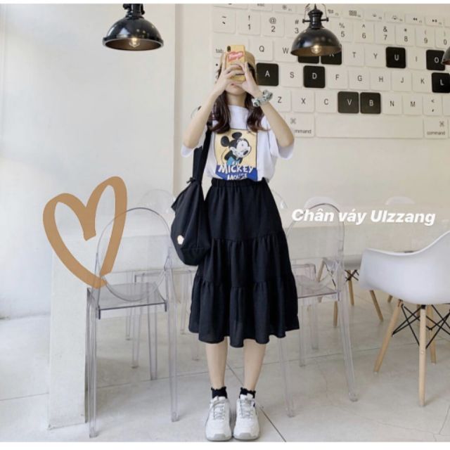 CHÂN VÁY VOAN TẦNG 2 LỚP ULZZANG MÀU ĐEN - TRẮNG