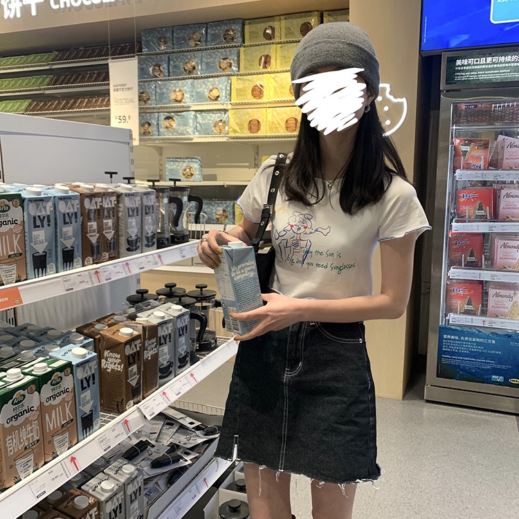 Áo Thun Crop Top Tay Ngắn Dáng Ôm In Họa Tiết Dễ Thương Thời Trang Cho Nữ