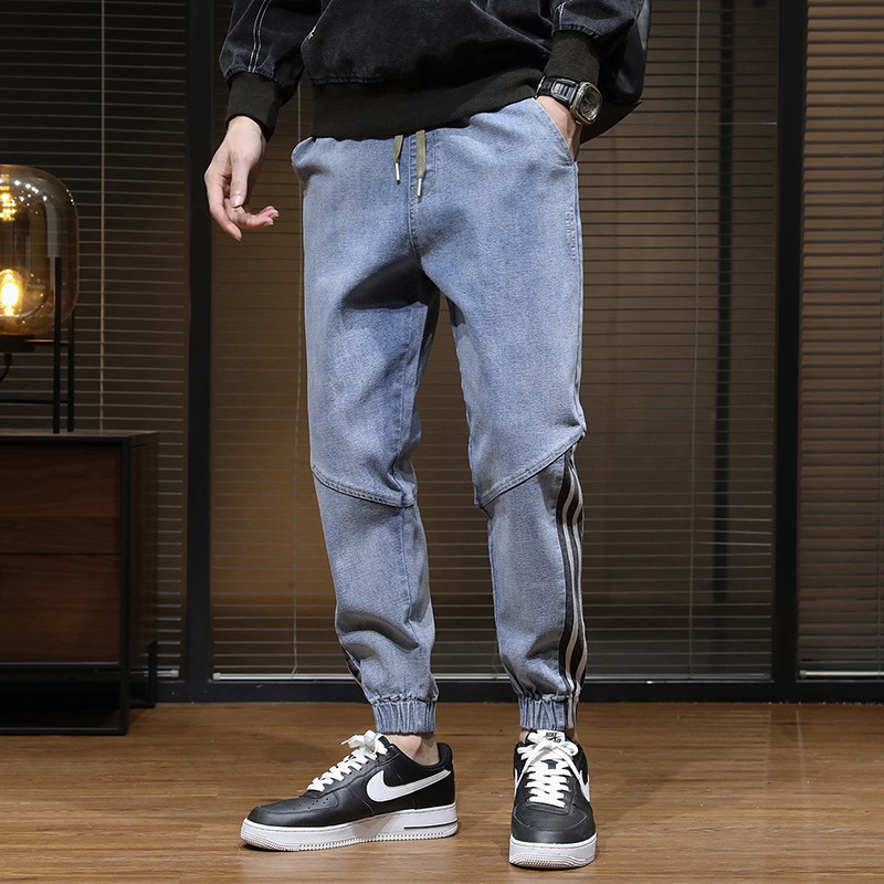 Quần Jean jogger (bò) nam phong cách Hip-hop hơi hướng Hàn Quốc họa tiết kẻ sọc | BigBuy360 - bigbuy360.vn