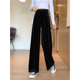 Quần Nhung Đen Ống Rộng Lưng Cao Phong Cách Hàn Quốc Thời Trang Mùa Xuân Cho Nữ
