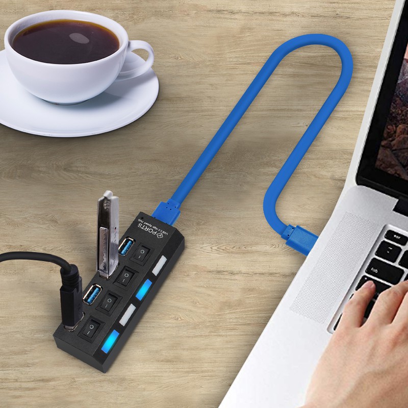 Bộ chia USB 3.0 2.0 4/7 Ports Splitter Bộ chuyển đổi Hub USB Hab tốc độ cao với công tắc Bật / Tắt