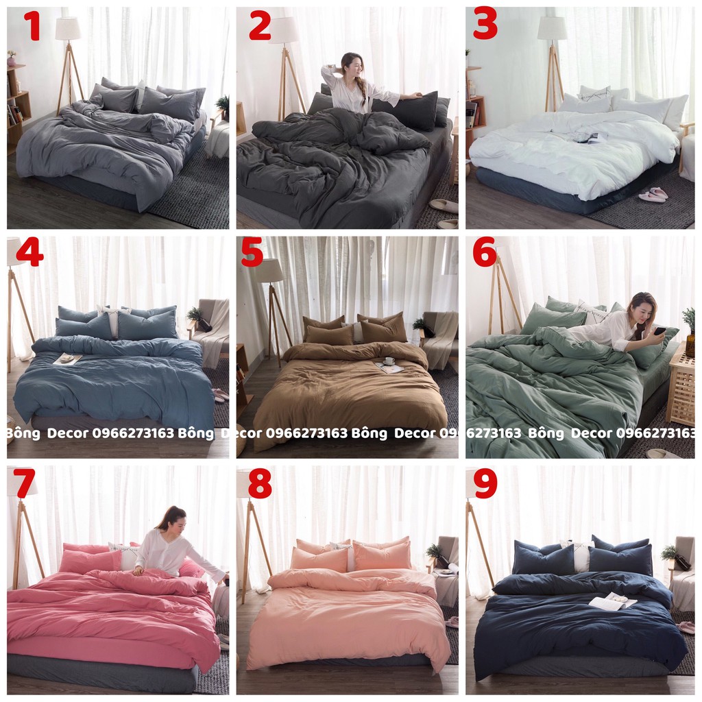 Bộ Chăn Ga Gối Cotton Đũi Màu Trơn (Chat chọn mẫu)