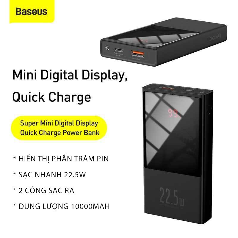 Pin Sạc Dự Phòng BASEUS 20000Mah BASEUS Super Mini Digital Display Hỗ Trợ Sạc Nhanh 22.5W Iphone SAMSUNG XIAOMI Đen