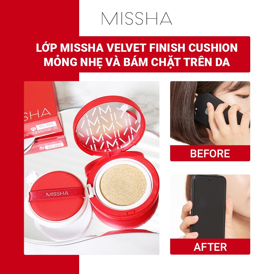 Phấn Nước Mỏng Mịn, Che Phủ Tốt, Lâu Trôi Missha Velvet Finish Cushion SPF50+ PA+++ 15g