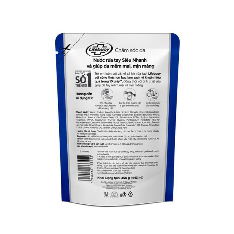 Nước rửa tay Lifebuoy Bảo vệ khỏi vi khuẩn 450gr (Túi)