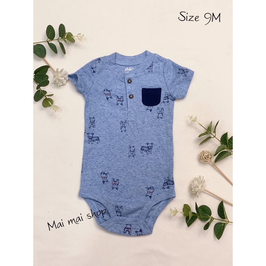 (6-9M chọn màu- Trai) Body chip TAY NGẮN xuất dư cổ tròn, cổ đáp chéo cho bé trai sz 6-9M- Bộ liền thân cho bé