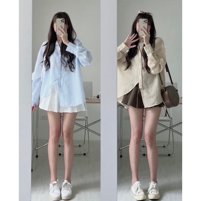 [NEW]ÁO SƠMI XỐP DÀI TAY XẺ VẠT TRƯỚC 1518