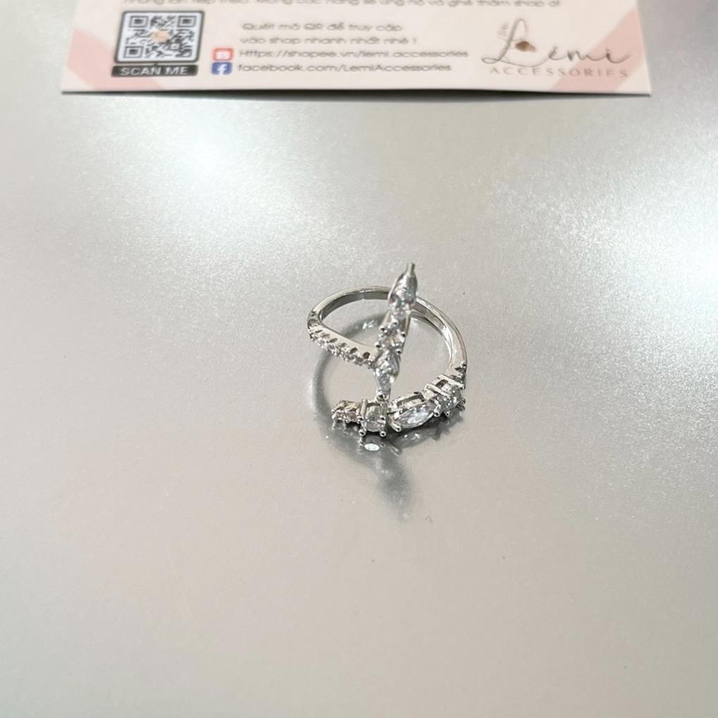 Nhẫn nữ titan mạ bạc S925 dáng Chữ Thập đính đá nhân tạo không phai màu trẻ trung thời trang Hàn Quốc, June accessories