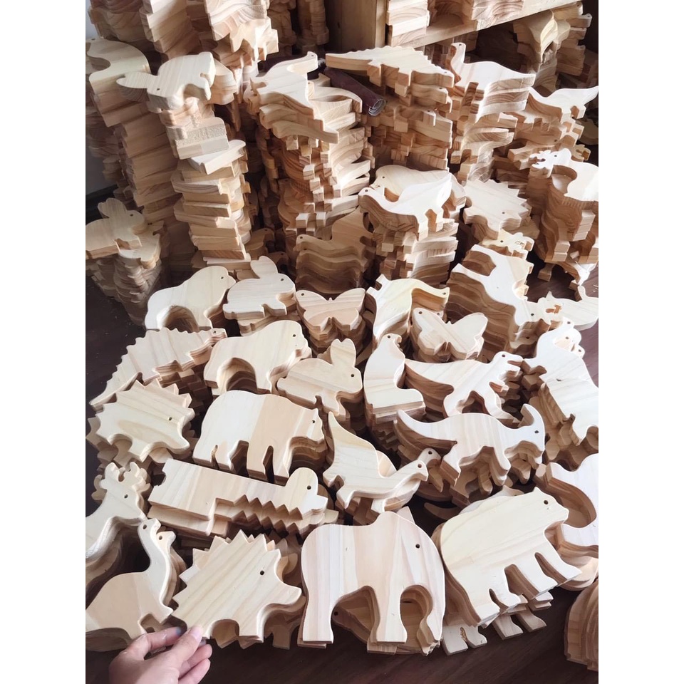 Bộ 30 con thú gỗ mộc chưa tô màu - Decor nhà cửa được làm từ gỗ thông tự nhiên thân thiện nguyên khối an toàn với trẻ