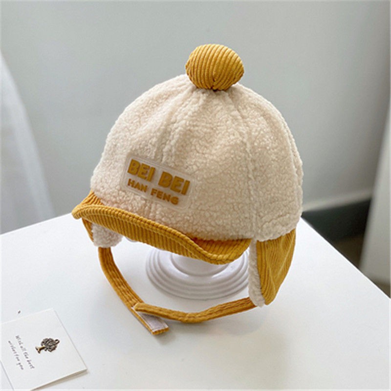 Mũ lưỡi trai vải lông mềm mại giữ ấm tai thời trang thu đông cho bé