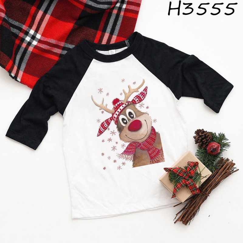 Áo Thun raglan Hình Tuần Lộc Giáng Sinh Cho Bé Trai Bé Gái Sinh Nhật Tiệc Mừng Giáng Sinh