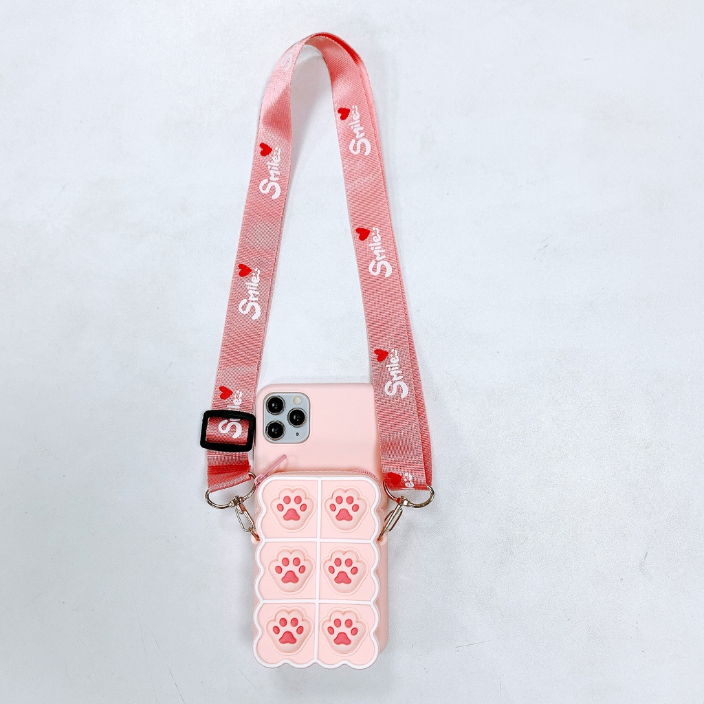 Ốp điện thoại mềm dạng ví họa tiết chân mèo 3d có khóa kéo cho Iphone 13 11 Pro Max 5 5s 6 6s 7 8 Plus X Xs Max Xr 12 Mini