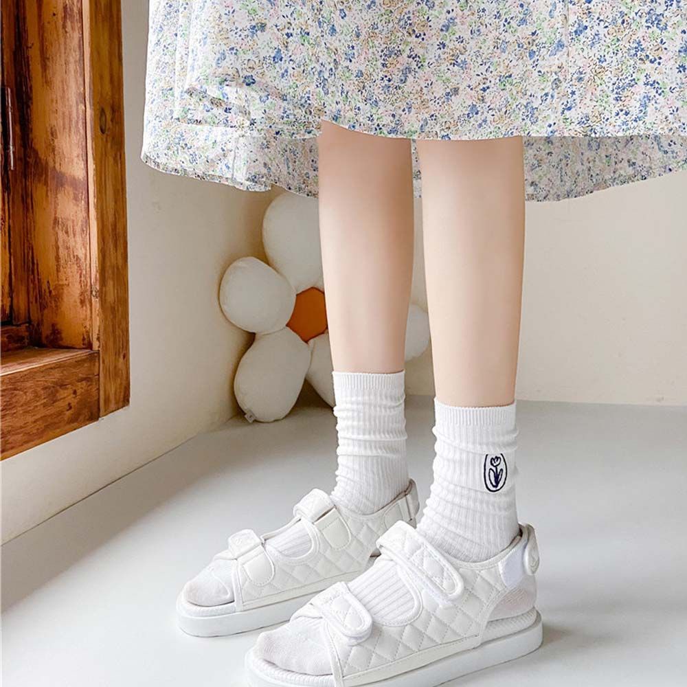 Đôi Vớ Cotton Thoáng Khí Thêu Họa Tiết Hoạt Hình Phong Cách Hàn Quốc Thời Trang Mùa Hè Cho Nữ