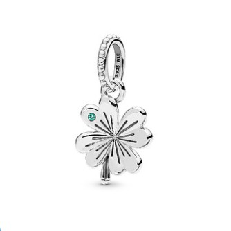 Pure Silver Lucky Four Leaf Clover Dangle Charm / Pendant Ladybird Charm