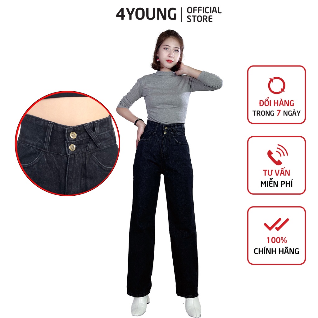 Quần jean nữ dài ống rộng có túi phối trẻ trung 4YOUNG QJ7