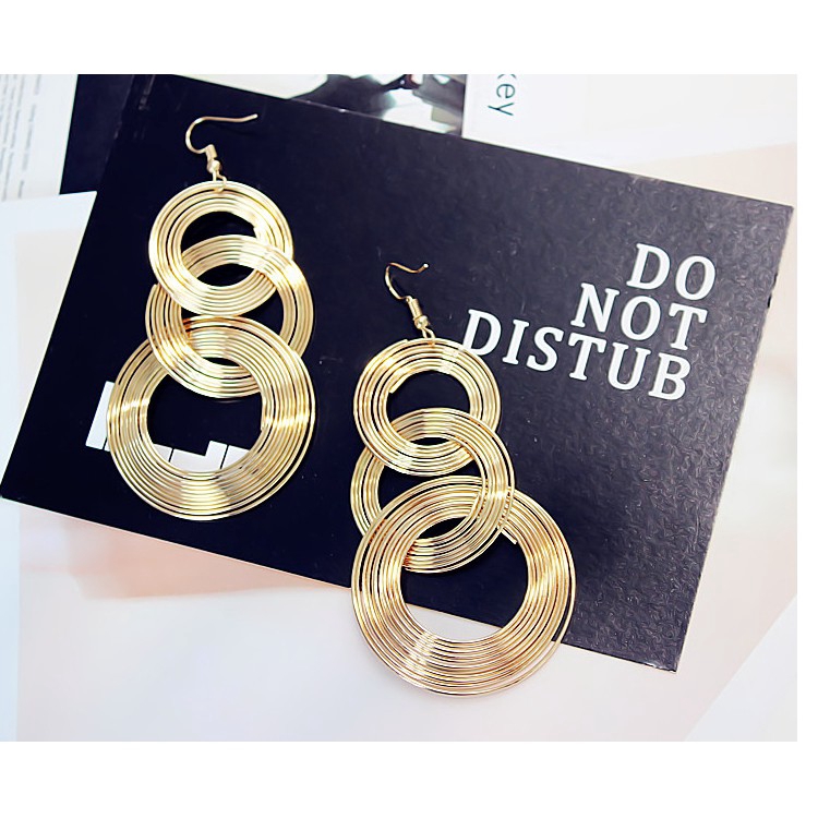 Bông tai nhiều lớp mặt hình tròn phong cách retro