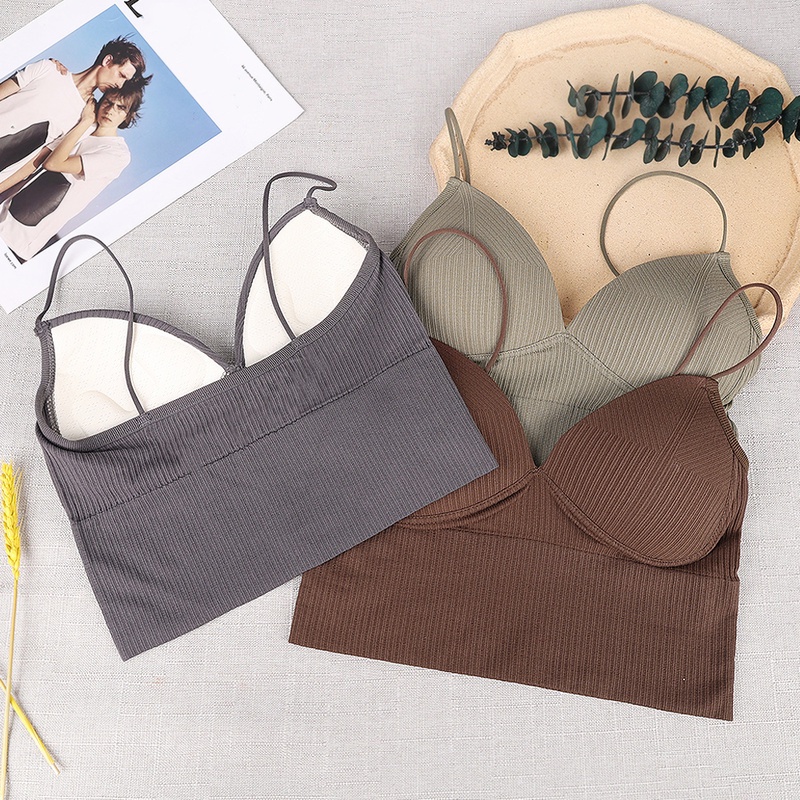 Áo Lót Ống Cotton Cổ Chữ V Gợi Cảm Thời Trang / Áo Lót Có Dây Mềm Mại Thoải Mái Tích Hợp / Áo Lót Không Gọng Đồng Thau / Co Giãn Cho Nữ