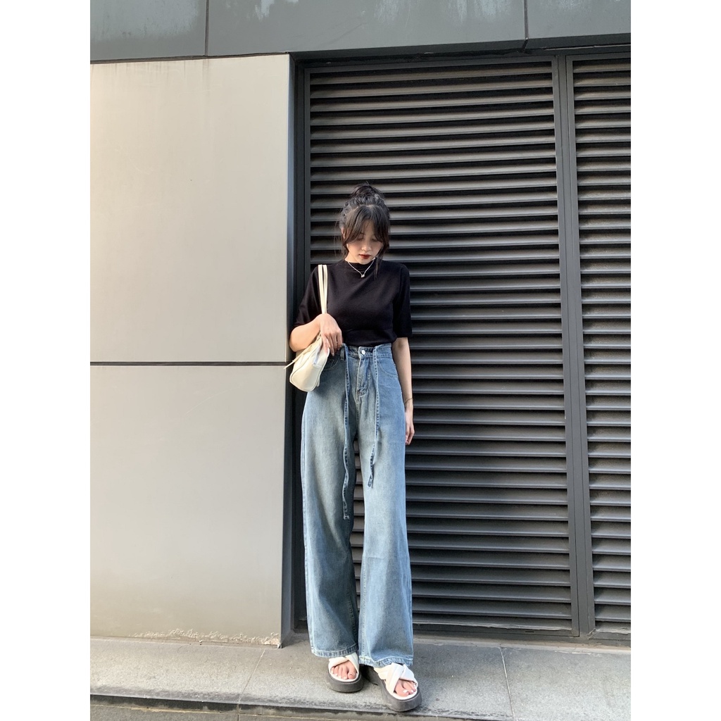 Quần jeans culottes trơn kèm dây buộc đai Q440 SUSTORE