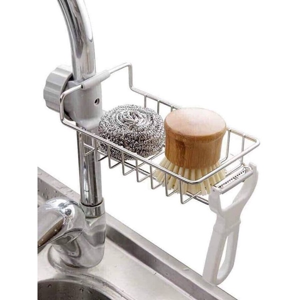 Giá để giẻ rửa bát, kệ khay để miếng rửa chén Inox treo vòi