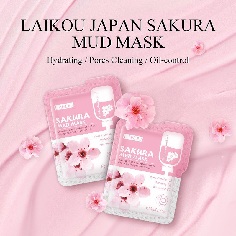 (Lẻ gói 5g)mặt nạ bùn LAIKOU Sakura kiềm dầu giúp làm sạch sâu