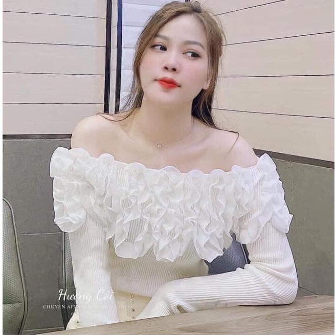 Áo len trễ vai bèo ngực phong cách trẻ trung sexy thu đông - GNCM