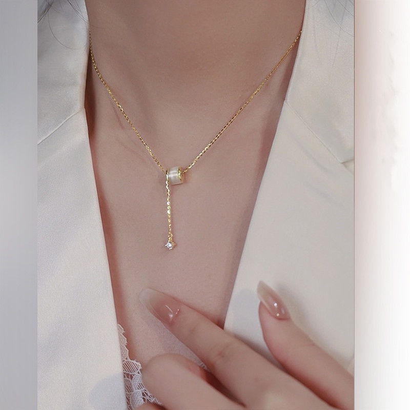 Dây Chuyền Thép Titan Mặt Đá Opal Phong Cách Hàn Quốc Đơn Giản Thời Trang Cho Nữ