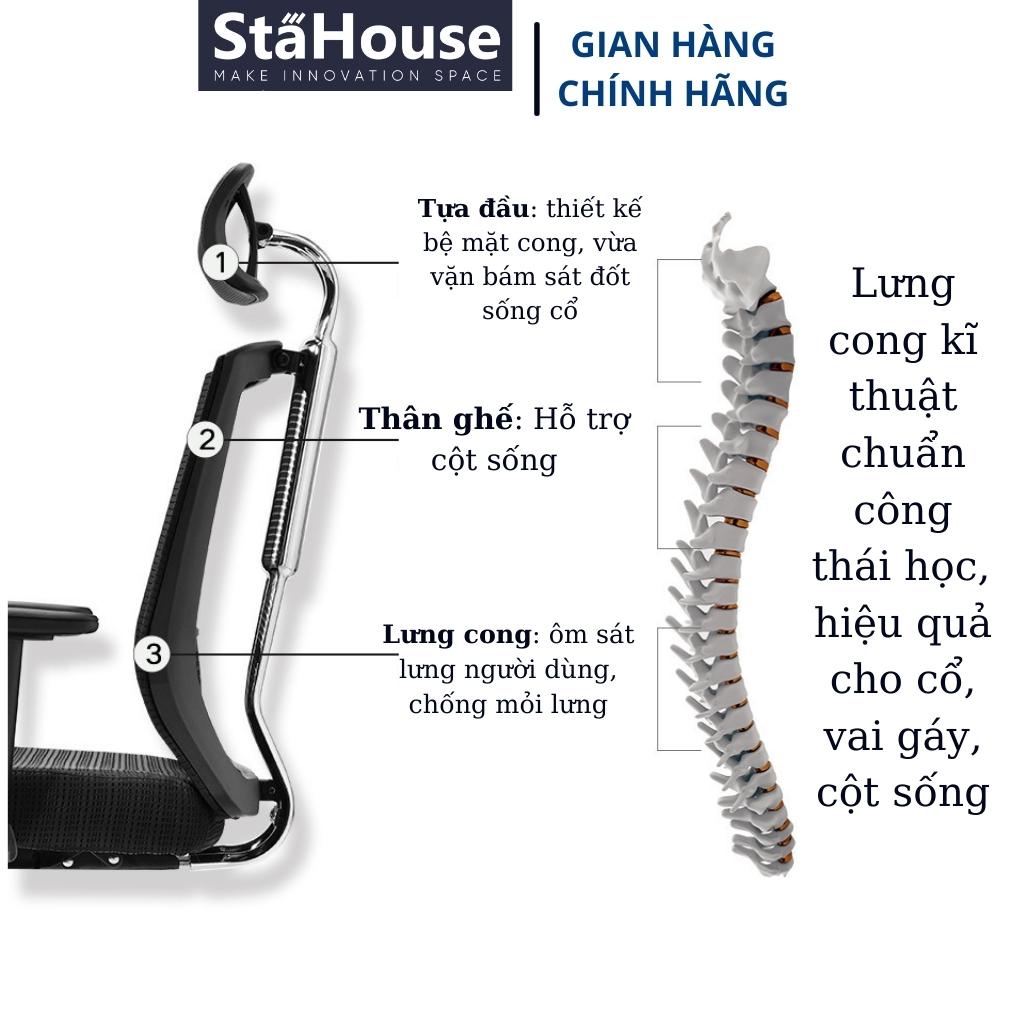 Ghế Công Thái Học Văn Phòng Ngả Lưng Thư Giãn Stahouse GVP J098, Ghế Làm Việc Nệm Bọc Mút Xốp Cao Cấp