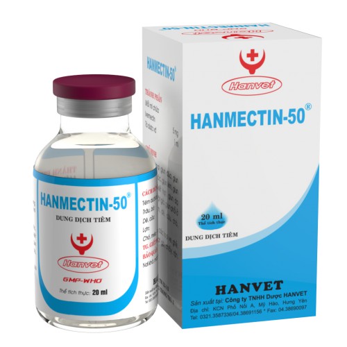 Hanmectin-50 20ml Tẩy các loại giun tròn và diệt ngoại ký sinh vật nuôi