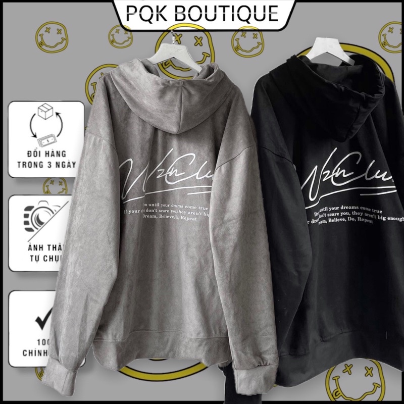 Áo Hoodie Rorm Rộng Chất Nỉ Da Lộn WZN C.LUB PQK ( nam nữ mặc )