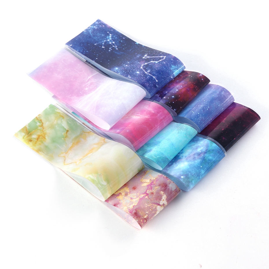 Set 10 giấy dán móng màu holographic lấp lánh ánh sao