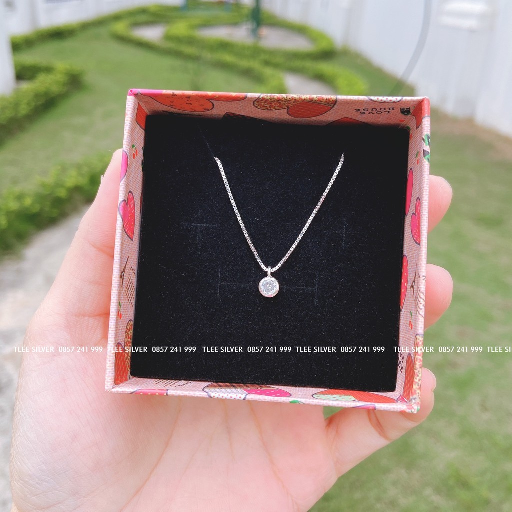 Dây chuyền bạc Tlee, Vòng cổ mặt đá tròn nhỏ đơn giản - TleeJewelry