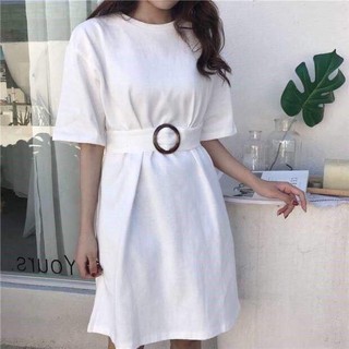 Váy thun đầm nữ tay lỡ Hàn Quốc kiểu basic + thắt lưng VV1