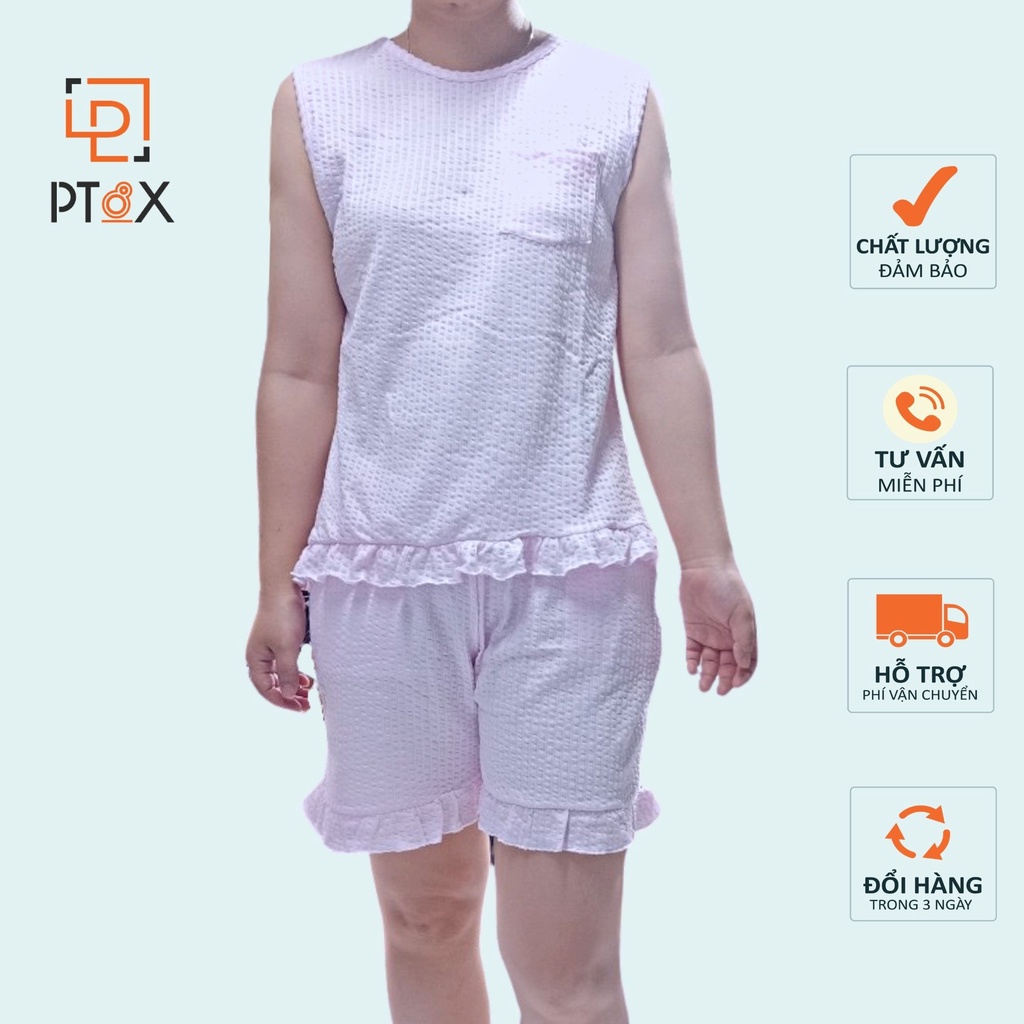Đồ bộ nữ mặc nhà sát nách mix bèo phối túi ngực chất cotton xốp thông hơi thoáng mát cao cấp PT8X