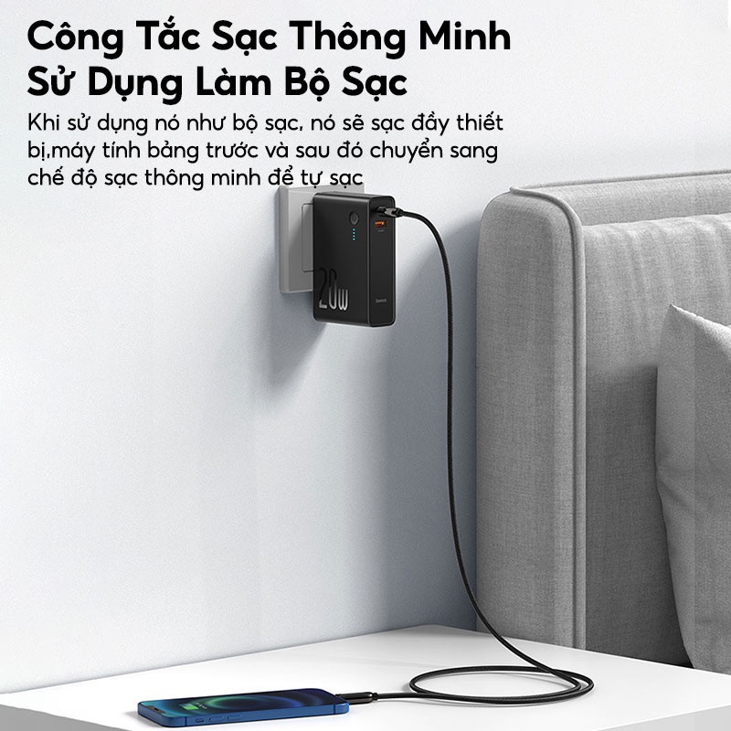 Củ sạc nhanh tích hợp pin dự phòng Baseus Adaptor 2in1 C + U 10.000mAh 20W